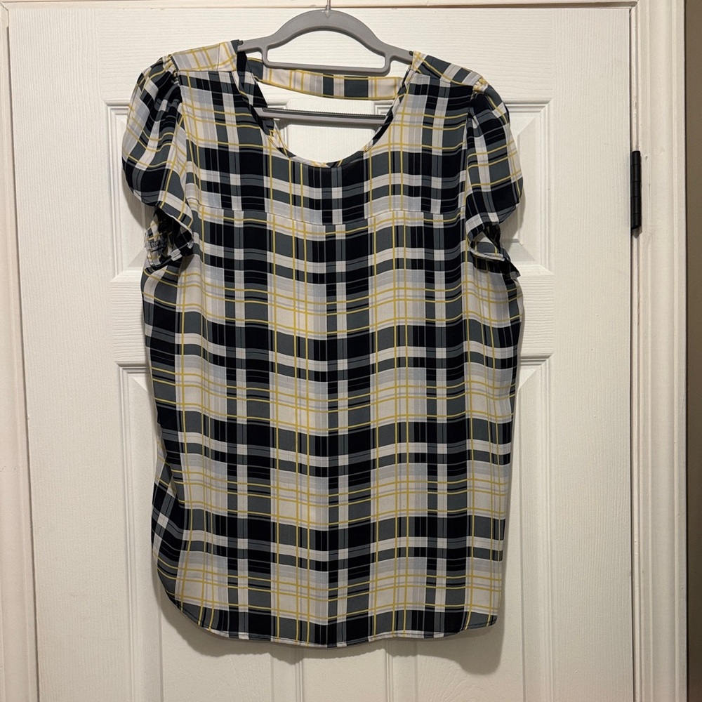 LOFT Plaid Blouse - Black, Yellow, White